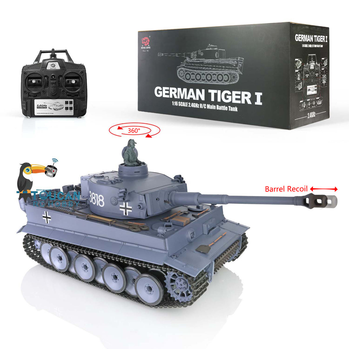 2.4GHz Henglong 1/16 TK7.0 Plastic Version German Tiger I RC Tank 3818 –  toucanhobby