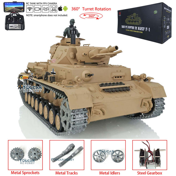 Henglong 1/16 Scale TK7.0 Upgraded German Panzer IV F Metal Version RTR Remote Controlled Tank 3858 360 Turret Smoke Sound FPV