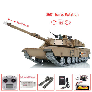 2.4Ghz Heng Long 1/16 Full Metal Chassis Ready To Run Radio Controlled IR TK16 Tank 3918 M1A2 Abrams Open Fire Smoking Flash 360