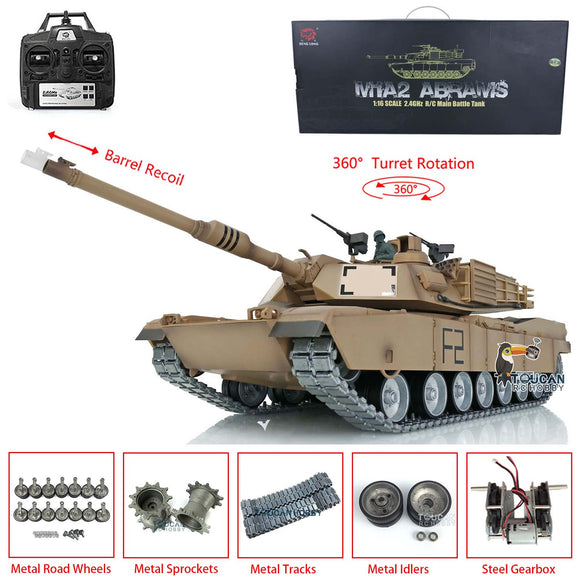 2.4Ghz Henglong 1/16 TK7.0 Customize Ver Abrams Radio Controlled RTR Tank 3918 360 Turret Barrel Recoil Metal Road Wheels