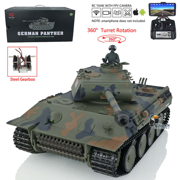 1/16 Henglong TK7.0 Plastic Version Panther Remote Controlled BB IR Tank Model 3819 W/ 360 Turret FPV Steel Gearbox Sound Smoke