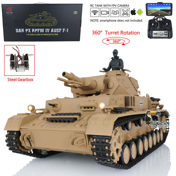 2.4Ghz Henglong 1/16 Scale TK7.0 Plastic Version Panzer IV F RC RTR Tank 3858 360 Turret Steel Gearbox Tracks Sprockets FPV