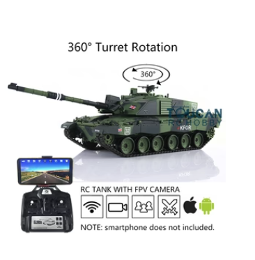 2.4Ghz Henglong 1/16 Scale TK7.0 Challenger II Remote Controlled Ready To Run Tank 3908 360 Turret Steel Gearbox FPV