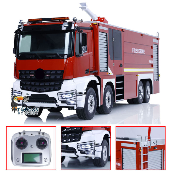 8x4 1/14 RC Fire Fighting Truck Remote Controlled Sprinkler Vehicles Sounds  Painted Assembled DIY Toy Car Gift for Adults Children