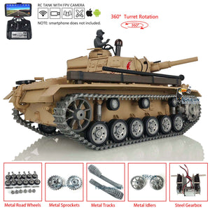 2.4Ghz Henglong 1/16 Scale TK7.0 Customized Version Panzer III H BB IR RTR RC Tank Model 3849 Metal Track Wheels Sound Smoke FPV