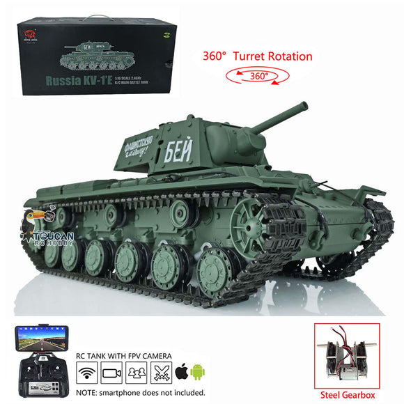 1/16 Scale TK7.0 Plastic Henglong FPV KV-1 Remote Controlled Ready To Run Model Tank 3878 360 Turret Steel Gearbox Tracks Idlers