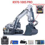 Kabolite 1/14 Remote Control Hydraulic Excavator K970 100S Pro RC Digger Model with Light Sound Smoke