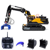 1/14 EC380 10CH Tracked RC Hydraulic Excavator 3 Arms Digger Assembled Model with Hydraulic Grab Blue Clamp Bucket Transmitter