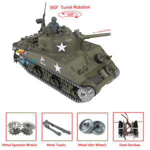 Henglong 1/16 TK7.0 USA M4A3 Sherman Radio Controlled RTR Tank 3898 Barrel Recoil 360 Turret Metal Tracks Sprockets Idlers