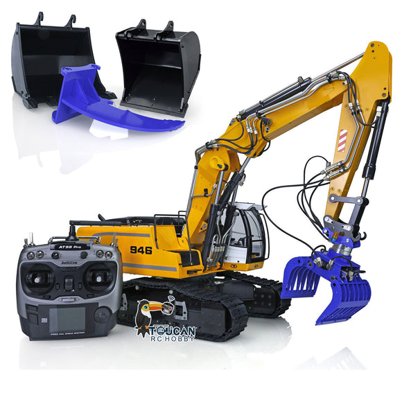 946-3 10CH Tracked Metal 1/14 RC Hydraulic Excavator Electric Cars Model Ripper Grab Bucket Radio Controlled Construction Vehicle