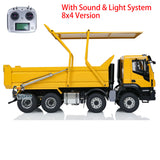 Metal 1/14 8x4 Hydraulic Flip-over Cover RC Tipper Truck Remote Control Dump Car LED Lights Sound System Assembled Painted