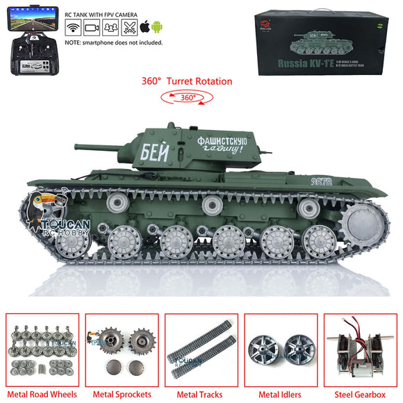 Henglong 1/16 Scale TK7.0 Customized Soviet KV-1 FPV Ready To Run Remote Controlled Tank 3878 W/ Metal Tracks Wheel 360 Turret