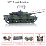 Henglong 1/16 Scale TK7.0 Leopard2A6 RC RTR Tank 3889 W/ 360 Turret Barrel Recoil Metal Tracks Sprockets Idlers Road Wheels