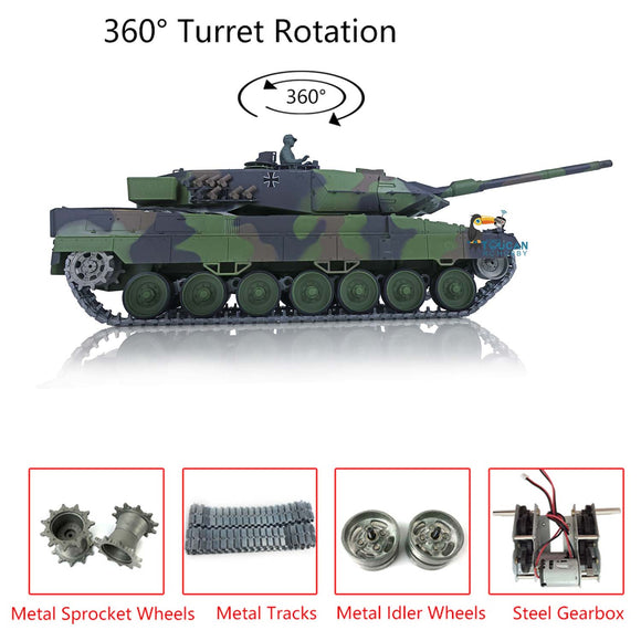 2.4G Henglong 1/16 Scale TK7.0 Metal Leopard2A6 Ready To Run Remote Controlled Tank 3889 W/ 360 Turret Tracks Sprockets Idlers