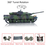 2.4G Henglong 1/16 Scale TK7.0 Metal Leopard2A6 Ready To Run Remote Controlled Tank 3889 W/ 360 Turret Tracks Sprockets Idlers