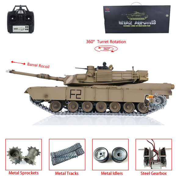 2.4G Henglong 1/16 TK7.0 M1A2 Abrams Radio Controlled Ready To Run IR Tank 3918 360 Turret Barrel Recoil Metal Tracks Sprockets