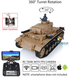 1/16 Scale TK7.0 Plastic Version Henglong Panzer III H FPV RTR RC Tank Model 3849 Gearbox 360 Turret Tracks Smoke Sound BB IR