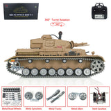 2.4Ghz Henglong 1/16 Scale TK7.0 Customized Version Panzer IV F Ready To Run Remote Controlled Tank 3858 360 Metal Tracks Wheels