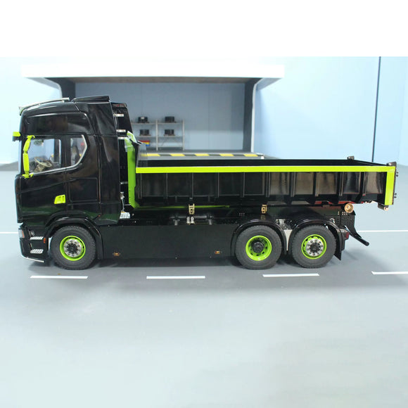 6x6 1/14 Hydraulic RC Dumper Car Metal Roll-on Full Dump Truck Rear Axle Lifting with 3-speed Transmission Light Sound System