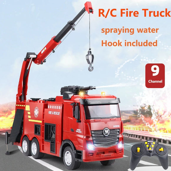 HUINA 1/18 1362 Remote Control Fire Fighting Truck 2.4G 9CH Sprinkler Car Toy Assembled and Painted Hobby Model Gift