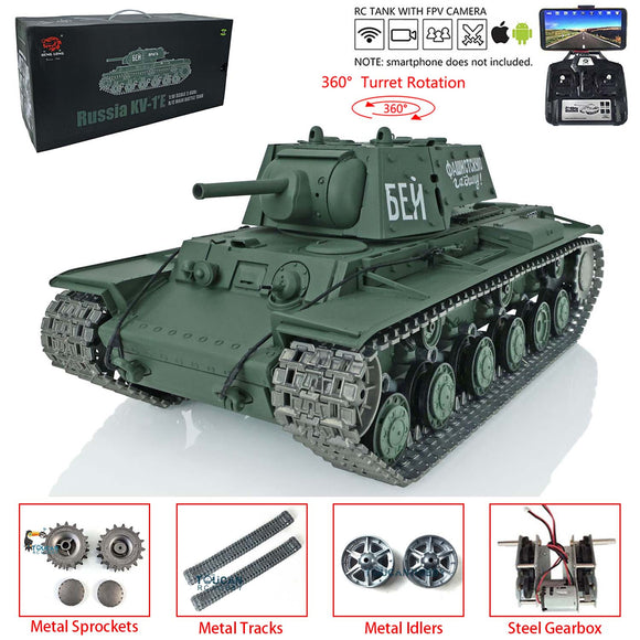 Henglong 1/16 Scale TK7.0 Upgraded Soviet KV-1 Ready To Run Remote Controlled Tank 3878 FPV 360 Turret Metal Tracks Sprockets