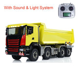 Metal 1/14 Hydraulic RC Roll Off Dumper Truck 8x8 Differential Lock Axles 3Speed Transmitter Light Sound