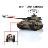 1/16 Scale TK7.0 Henglong Plastic King Tiger Remote Controlled Ready To Run Tank 3888A 360 Turret Barrel Recoil Steel Gearbox