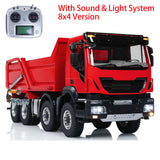 Metal 1/14 8x4 Hydraulic Flip-over Cover RC Tipper Truck Remote Control Dump Car LED Lights Sound System Assembled Painted