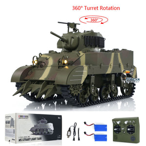 1/16 RC RTR Tank US M5A1 Stuart VI Remote Control Light Tank with 360 Degree Rotating Two Battery Radio