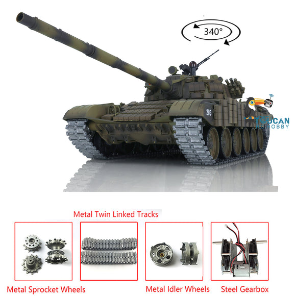 2.4G Heng Long 1:16 Ready To Run Radio Controlled Battle BB IR Tank T72 TK7.0 Tank Model 3939 Metal Tracks Sprockets Idlers