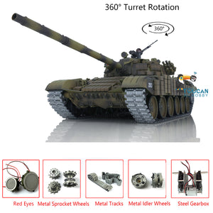 1:16 TK7.0 Henglong Soviet T72 Remote Controlled Ready To Run Tank 3939 360 Turret Red Eyes Armor Metal Tracks Sprockets Idlers