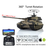 Henglong 1/16 TK7.0 Plastic FPV Ready To Run Remote Controlled King Tiger Tank 3888A 360 Turret Barrel Recoil Steel Gearbox