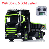 6x6 1/14 Hydraulic RC Dumper Car Metal Roll-on Full Dump Truck Rear Axle Lifting with 3-speed Transmission Light Sound System