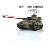 2.4Ghz Henglong 1/16 TK7.0 Plastic 3888A German King Tiger Remote Controlled Tank W/ Barrel Recoil 360 Turret Sprockets Idlers