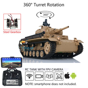 1/16 Scale TK7.0 Plastic Version Henglong Panzer III H FPV RTR RC Tank Model 3849 Gearbox 360 Turret Tracks Smoke Sound BB IR