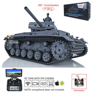 2.4Ghz 1/16 Scale TK7.0 Plastic Version Henglong Panzer III L RTR RC Model Tank 3848 with 360 Turret Gearbox Smoke Sound FPV