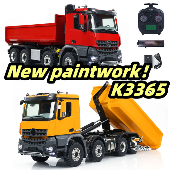 Kabolite K3365 1/14 RC Hydraulic Dump Truck 8X8 RTR Remote Control Tipper Cars with Light Sound System 2-Speed Transmission