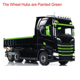 6x6 1/14 Hydraulic RC Dumper Car Metal Roll-on Full Dump Truck Rear Axle Lifting with 3-speed Transmission Light Sound System