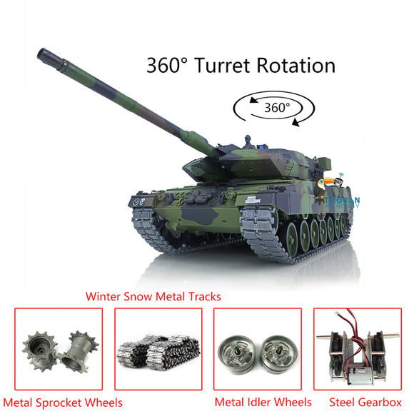 2.4G Henglong 1/16 Scale TK7.0 Leopard2A6 RTR RC BB IR Tank 3889 W/ 360 Turret Metal Idlers Tracks Sprockets Smoke Sound