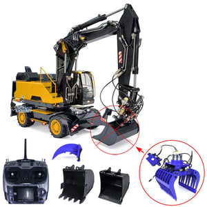 1:14 RC Hydraulic Digger Metal 3-Arm EC380 Wheeled Remote Controlled Excavators Grab Tiltable Clamshell Bucket Simulation Model