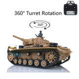 2.4Ghz Henglong 1/16 Scale TK7.0 Plastic Version German Panzer III H RTR RC Model Tank 3849 360 Turret Tracks Sprockets Idlers