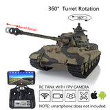 Henglong 1/16 TK7.0 Plastic FPV Ready To Run Remote Controlled King Tiger Tank 3888A 360 Turret Barrel Recoil Steel Gearbox