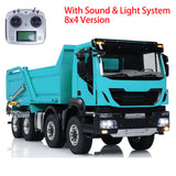 Metal 1/14 8x4 Hydraulic Flip-over Cover RC Tipper Truck Remote Control Dump Car LED Lights Sound System Assembled Painted