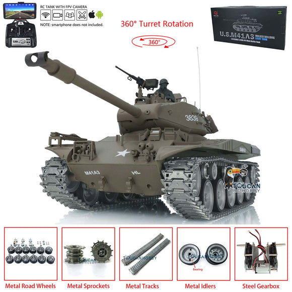 2.4Ghz Henglong 1/16 Scale TK7.0 Customized Version Walker Bulldog FPV RTR RC Model Tank 3839 Metal Road Wheels Smoke Sound BB IR