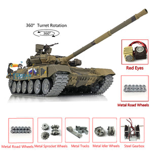 Customized Ver Henglong 1/16 TK7.0 Russian T90 Ready To Run Remote Controlled Tank 3938 W/ 360 Metal Road Wheels Red Eyes