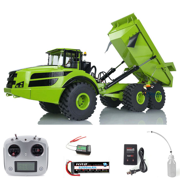 XDRC 1/14 Scale 6*6 Metal Hydraulic Lifting RC Articulated Truck Dumper Tipper RTR Car Model Light Sound Battery Charger Motor