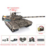 Customized Ver Henglong 1/16 TK7.0 Russian T90 Ready To Run Remote Controlled Tank 3938 W/ 360 Metal Road Wheels Red Eyes