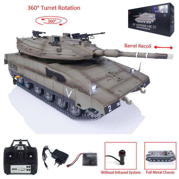 Heng Long 1/16 IDF Merkava MK IV RC Battle Tank Full Metal Chassis Barrel Recoil Kits BB Pellets Laser Aiming Light