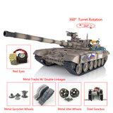 1/16 Scale TK7.0 2.4Ghz Henglong Russian T90 RTR RC Tank 3938 W/ 360 Turret Red Eyes Metal Tracks Sprockets Idlers Smoke