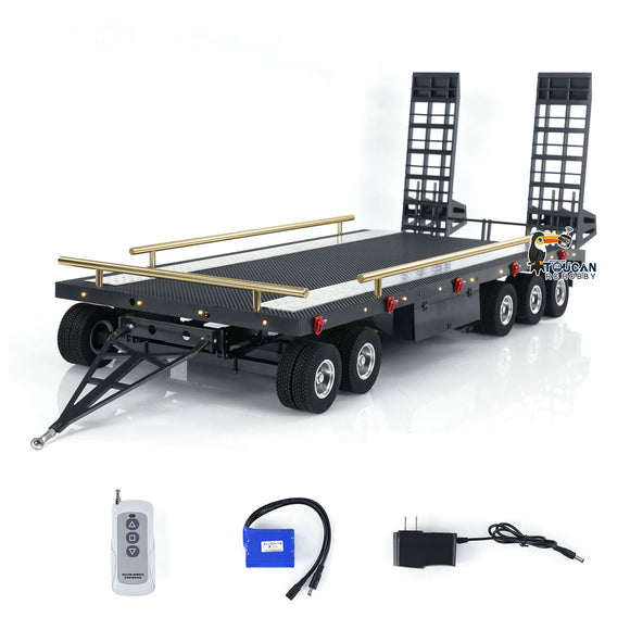 Metal 5 Axles Full Trailer for 1/10 1/8 RC Crawler 1/14 1/12 Hydraulic Truck Car with Electric Tail-board Rear Lights Side Lights
